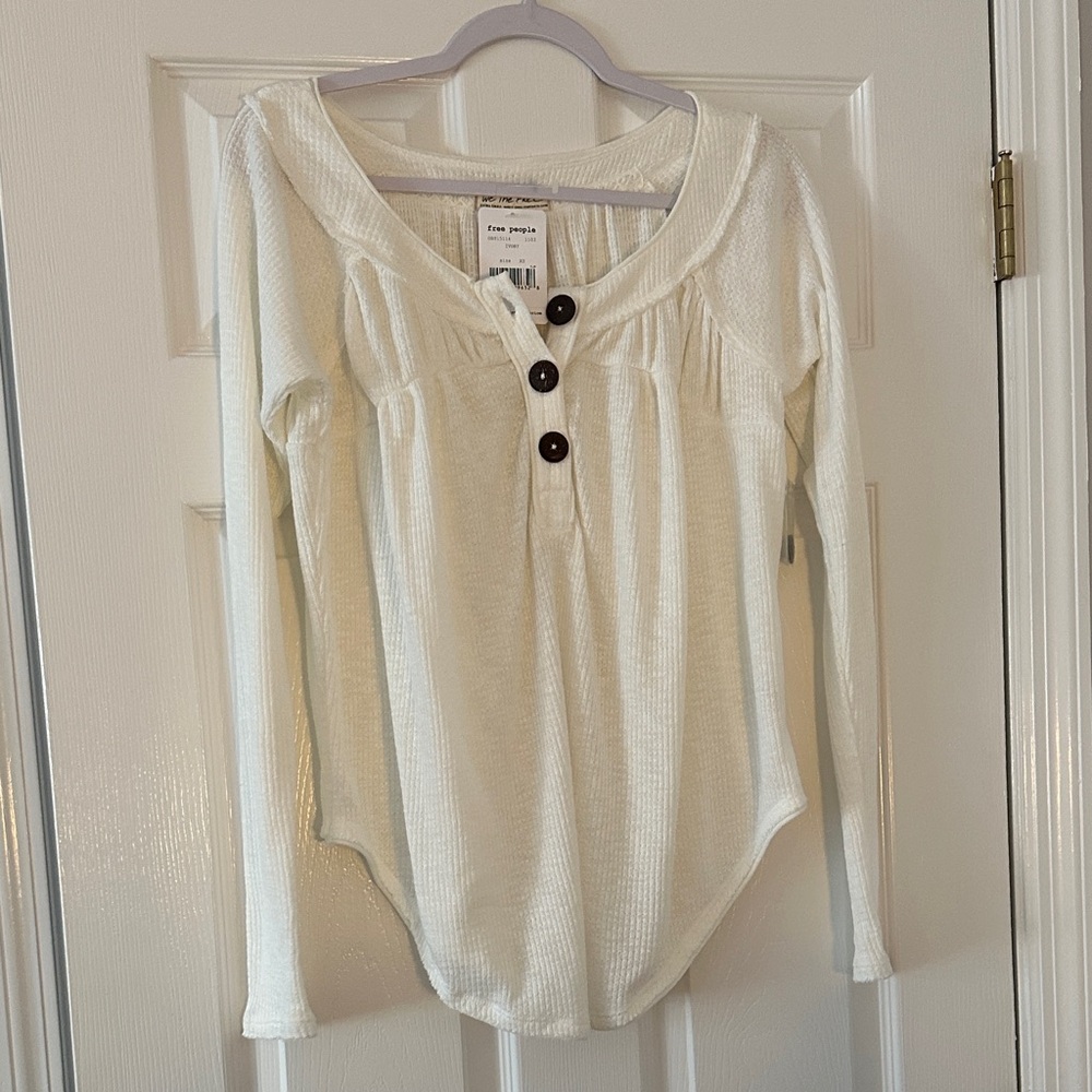 Free People Cream Button-Front Cozy Shirt